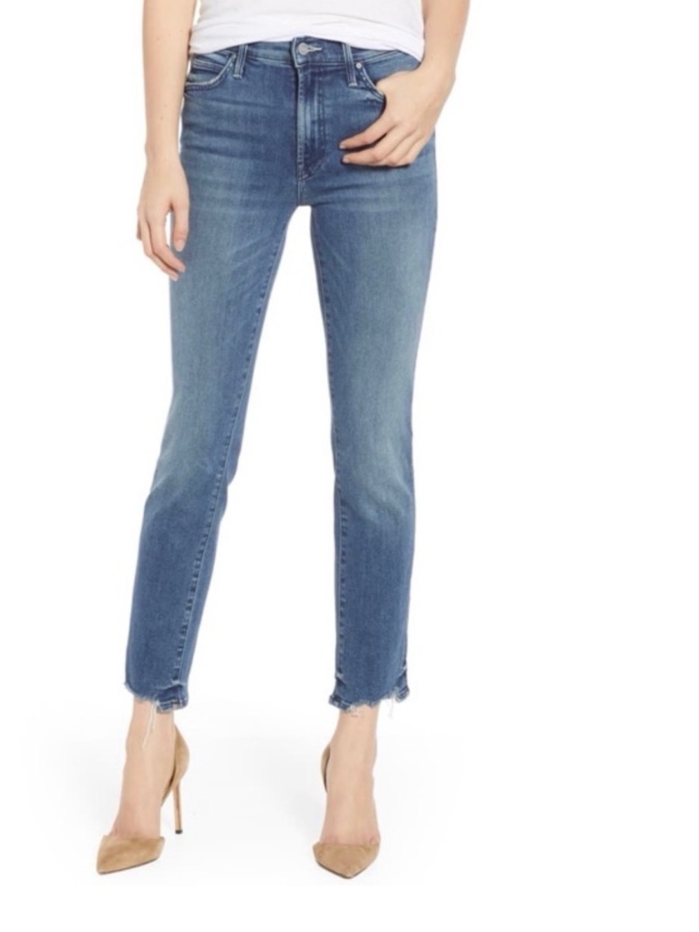 Mother The Rascal Ankle Chew Jeans Size 24 Medium Blue Raw Hem